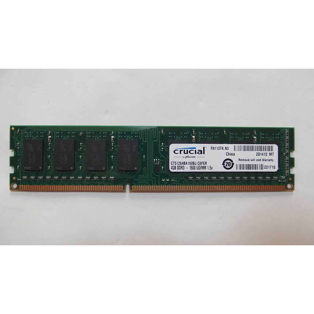 Crucial Crucial 4GB DDR3 1600 1.5V UDIMM Grade A 4Gb DIMM