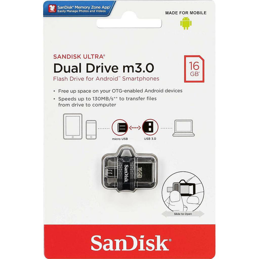 Usb Sandisk SanDisk Ultra Dual Drive m3.0 New USB 3.0 MicroUSB 2.0 16Gb USB Adapter